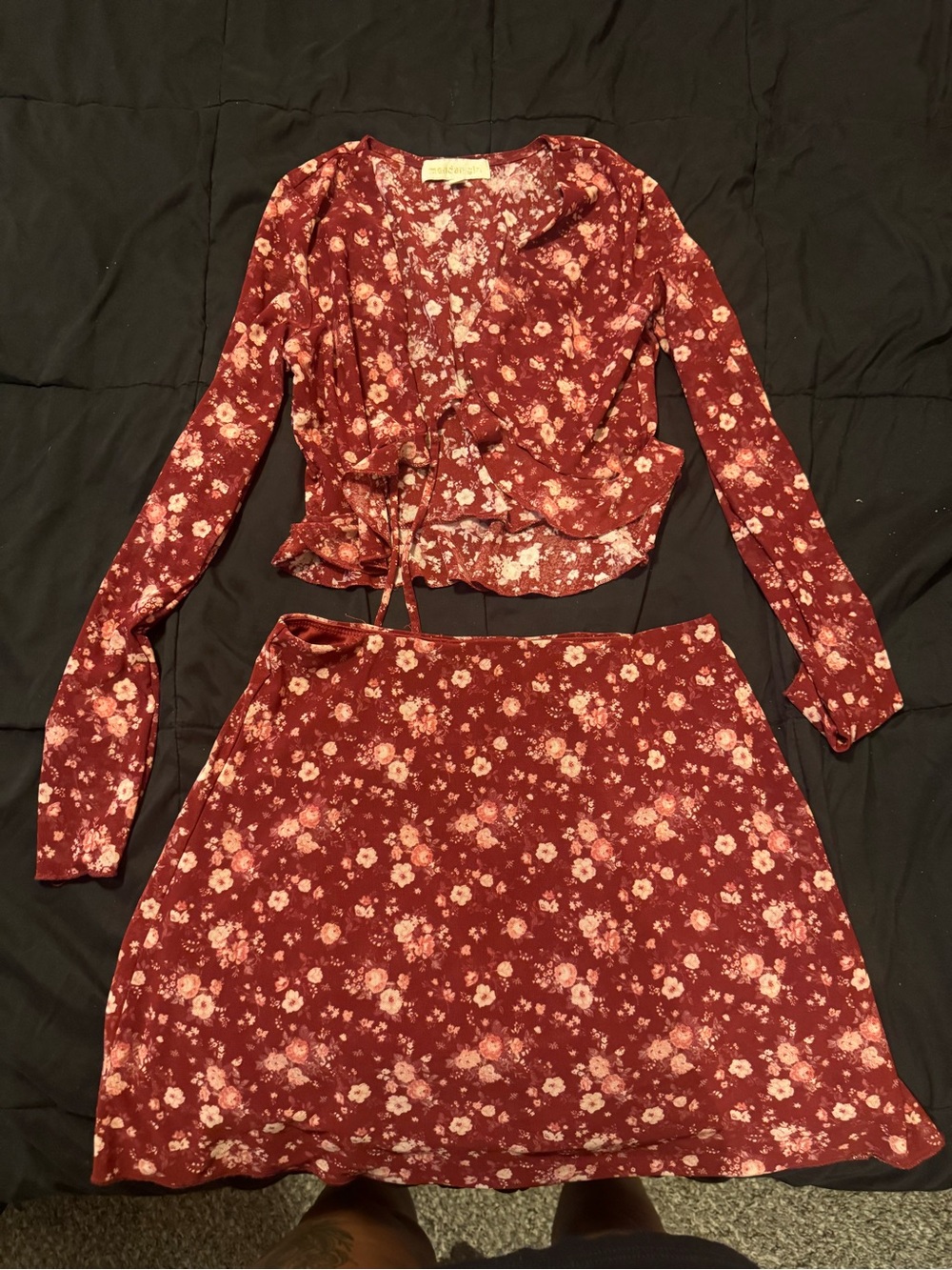 Madden Girl Burgundy Floral A-Line Skirt Set